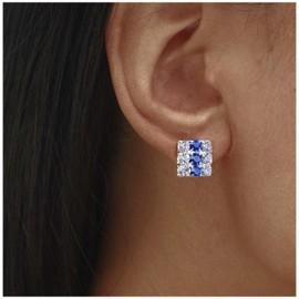 Inateannal Vintage CZ Sapphire Square Earrings Crystal Square Earrings Blue Rhinestone Stud Earrings Silver Minimalist Rhinestone CZ Square Earrings Jewellery for Women and Girls