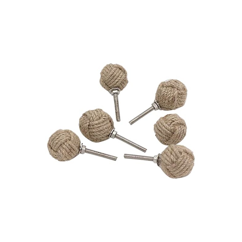 Bhartiya Schubladen-Knaufe aus Jute, rund, naturfarben, 6 Stück