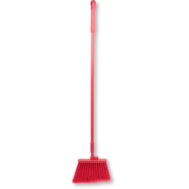 SPARTA 41082EC05 Plastic Color Coded Broom, Flagged Bristles, Long Broom With Angled Head For Large Debris, 56 Inches, Red