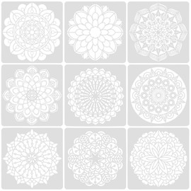 Qililandiy 9 Pieces 30x30cm Hollow Painting Templates Reusable Round Flower Large Mandala Stencils for Painting DIY Art Project