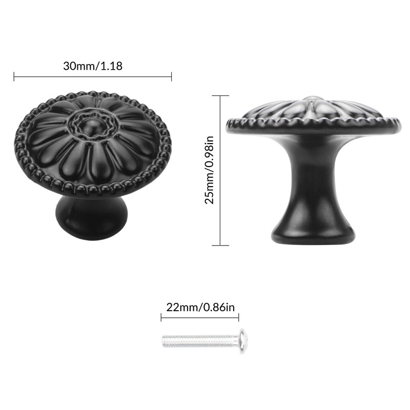YEYIT 16Pcs Black Cabinet Door Handle, Round Drawer Knobs, Single