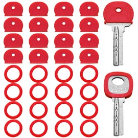 50 PCS Key Covers Tags Red Key Color Identifiers, Soft Rubber Key Cover for Standard Flat House Keys,2 Styles(Red)