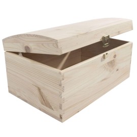 Wooden Treasure Chest Box | 29 x 19 x 14.5 cm | Memory Keepsake Trinket Jewellery Storage Case | Unpainted Decorative Plain Pine