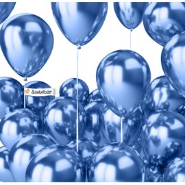 Organic Balloons, Blue, Pack of 25, Glossy/Chrome, Diameter 38 cm, XXL, Made in the EU, Environmentally Friendly and Compostable Organic Balloons, 100% Natural Latex, Blue Helium Balloons