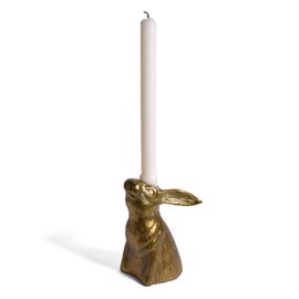 Bunny Rabbit Facing Upward Cast Aluminum Candle Holder with Antique Gold Finish