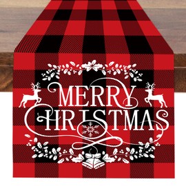 Red and Black Buffalo Plaid Christmas Table Runner Winter Christmas Holiday Linen Table Runner Dining Table Home Party Decoration 13 x 72 Inch