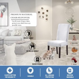 SHILV. HOME 100% Waterproof Dining Room Chair Cover Stretch Jacquard Parsons Chair Slipcover Removable Washable Chair Protector (White, Set of 4)