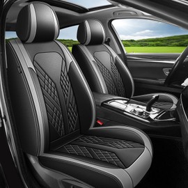 JIAMAOXIN Front Seat Covers Fit for Toyota Highlander 2008-2024 Waterproof Faux Leather Car Seat Cover Compatible with Airbag(2PCS Front, Black&Grey)