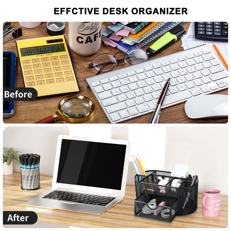 Cayxenful Mesh Desk Organizer Desktop Office Storage Multi-functional Pen Holder