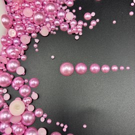 1450PCS Flat Back Pearls for Crafting, 3-14mm Half Round Loose Pearls Gems Beads for Jewlery, Shoes, Cup, Wedding, Decor Hair, Nail Art Decoration, Pink Color