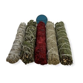 NESSASTORES - 5 pcs Large Smudge Sampler Kit of White Sage, Black Sage, White Sage Dragon's Blood, Blue Sage, Cedar 9" Bundles #JC-226 (4 Kits)