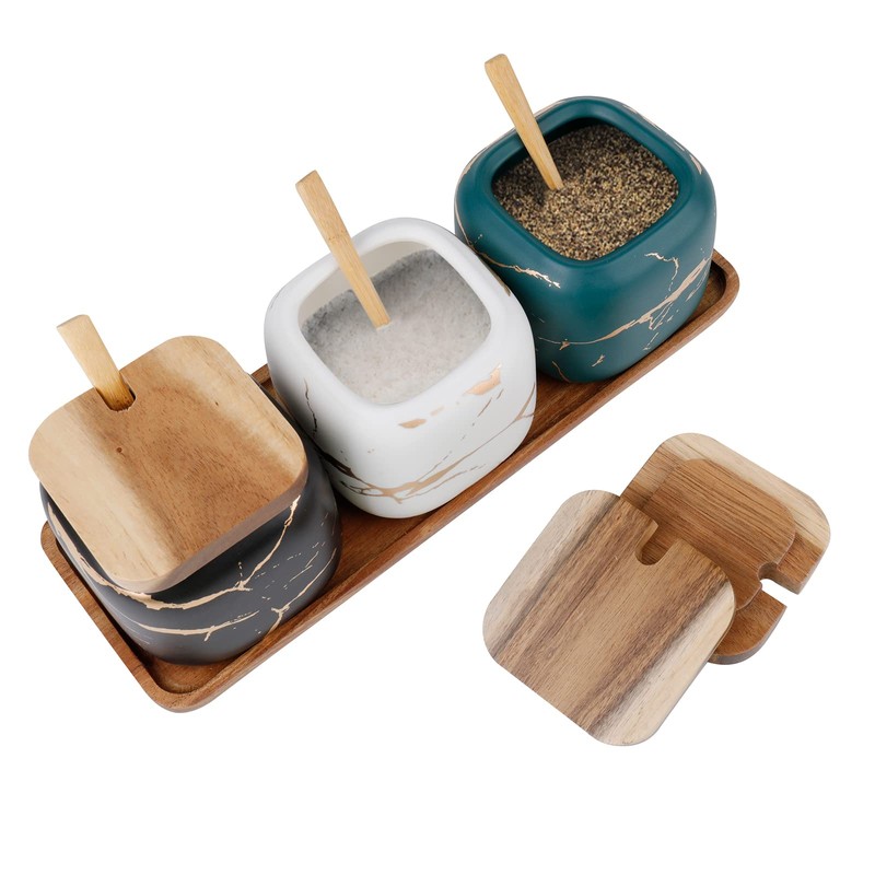 Dicunoy 3 Pack Ceramic Salt and Sugar Container, Condiment Jars