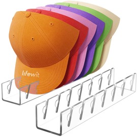 Lifewit 2 Pack Hat Organizer for Baseball Caps, Hat Storage Rack for 14 Ball Caps, Hat Stand Shelf for Trucker Hat and Golf Cap in Closet, Bedroom, Dresser, Clear