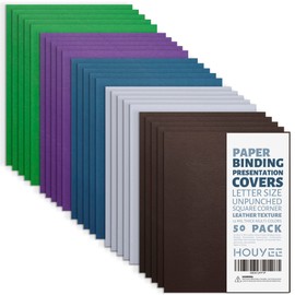 50 Pack 12 Mil Leather Texture Paper Binding Covers, Binding Presentation Covers,8.5x11 Inches,Letter Size,Multi-Color, Un-Punched