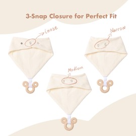 COOROBIN Baby Teething Bibs 6-Pack with Attachable Teether - 100% Organic Cotton, Super Absorbent & Soft Drool Bibs for Boys, Girls (Beige)