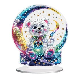 Syntego 5D DIY Teddy Bear Diamond Art Kit Crystal Embroidery Rhinestone Acrylic Table Top Decoration (Moon Bear)