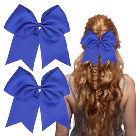 2 Pcs Blue Hair Bows, Royal Blue Hair Bow, Large Ribbon Hairpin Bows Clips, 6 Inch Grosgrain Pinwheel Ponytail Holders, Cheerleading Hairpin, for Women Girls Birthday Christmas Valentine Wedding Wear