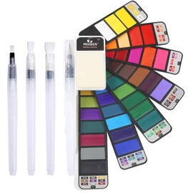 MEEDEN Travel Watercolour Paint Set, 42 Assorted Colours Portable Watercolour Set with 4 Paintbrushes, Pocket Watercolor Paints Palette for Plein Air Outdoor Painting
