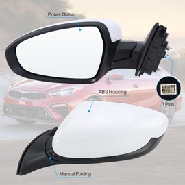 Left Driver Side Mirror Compatible With 2019 2020 2021 2022 2023 2024 Kia Forte With Manual folding Power Glass Can Be DIY Paintable Replace#KI1320226(3Pins)