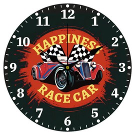 CHGCRAFT Wanduhr Im Vintage Stil Mit Rennwagen 12 Zoll Batteriebetrieben Wanduhr Mit Rennflagge Nicht Tickend Geräuschlos Dekorative Uhr