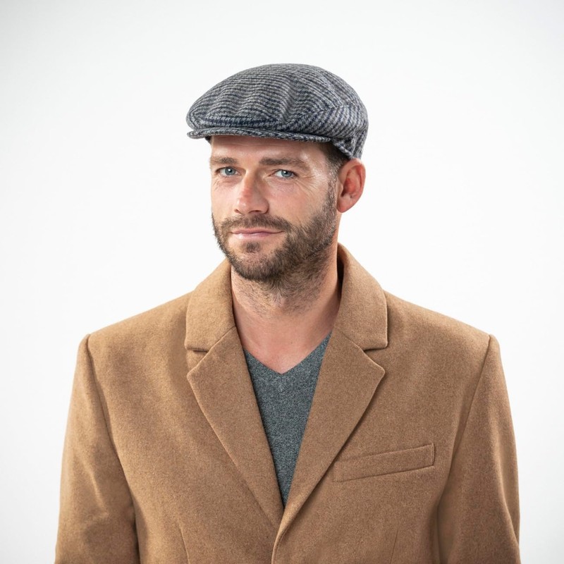Lierys Men's Britain with Houndstooth Cotton Cap Peaked Melton Cap
