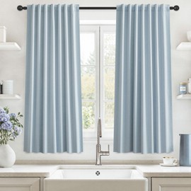 UHITECH Short Black Out Curtains for Bedroom Windows 54 Inches Curtains 2 Panels Set Light Blue Thermal Insulated Noise Reducing 100% Blackout Pinch Pleated Room Darkening Drapes for Bathroom