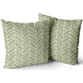 WEINIYA Sofa Decoration Pillowcases 2 Pack Green and White Herringbone Sage Square Cushion Case Throw Pillow Covers 20x20 Inch Double Sides Print