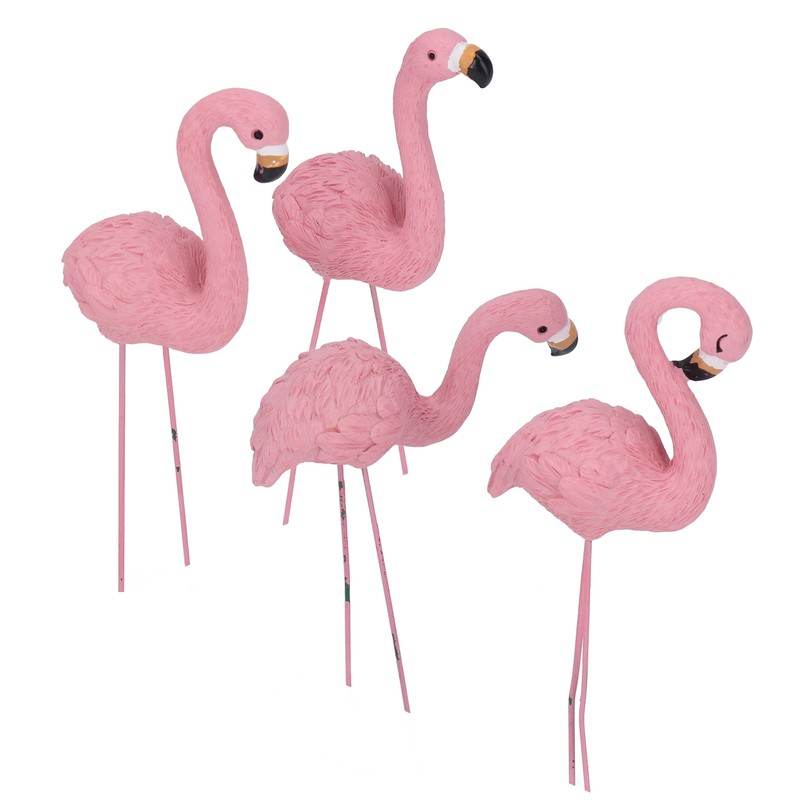 4 Pcs Pink Flamingo Garden Statue Fine Details Stylish Vivid