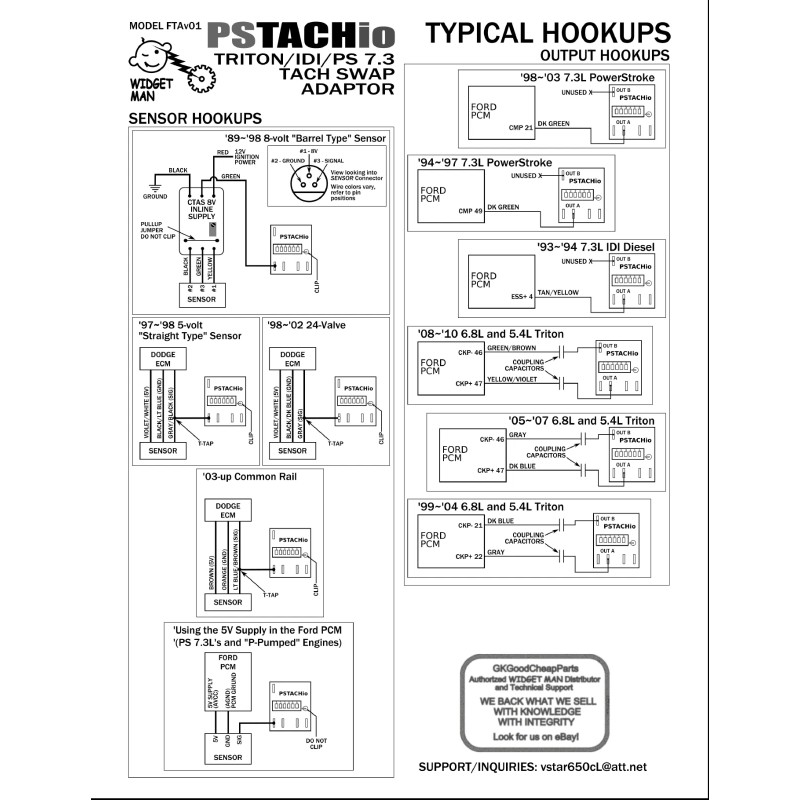 Widget Man PSTACHio CUMMINS SWAP TACH ADAPTER, 6.8/5.x TRITON, 7.3
