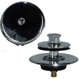 AB&A 60104 Tub Drain Trim Kit with Push eN Lift Stopper, One-Hole Overflow Plate, Converter Bar, and Press-In Strainer Cover, Chrome