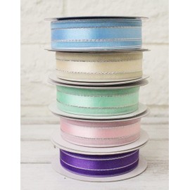 Bright Pastel Color Nylon with Metalico Strip 7/8" Ribbon 25 Yards Sheer Organza Satin Accent Gift Wrap DIY Gift-Wrapping (Purple)