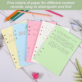Horizontal Line Loose-leaf Paper, College Scratch 5-Color Filler Paper 6-Hole A5 Notebook 8.26x5.6 inches (21x14.2cm),100 Sheets/200 Pages (Lined-100 Sheets, A5)