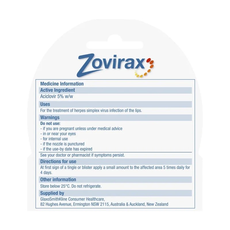 Zovirax Cold Sore Cream 2g (Tube)