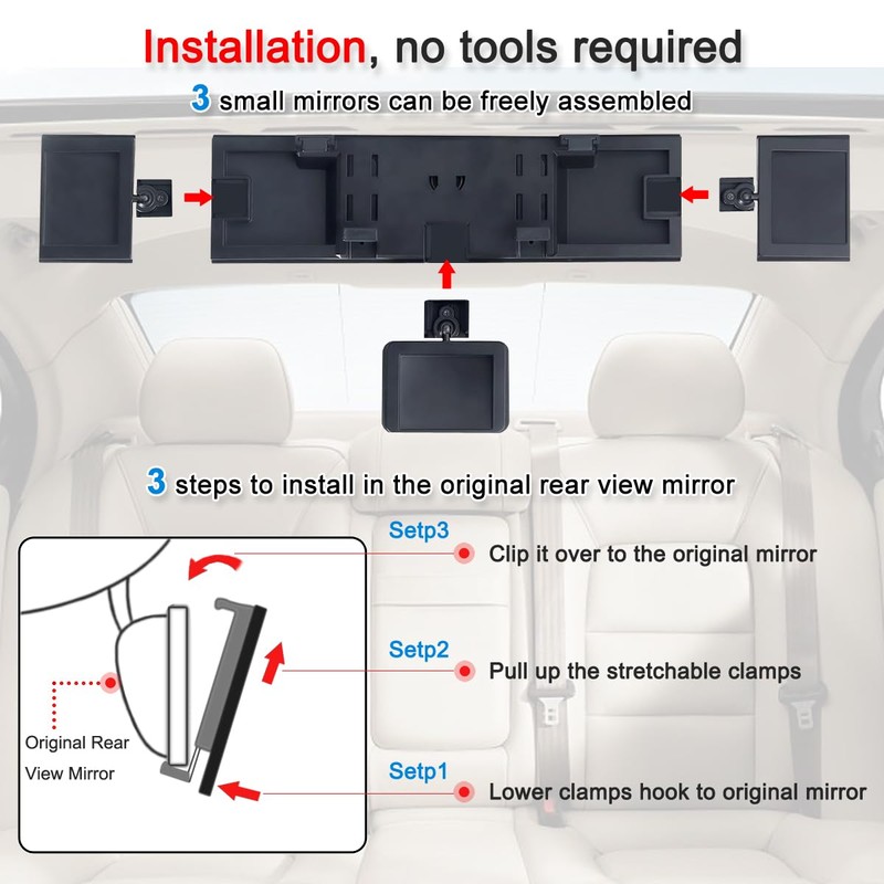 SkycropHD 15.2" Rear View Mirror with Baby Mirror, Clip on