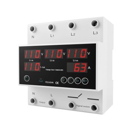 OELFFOW One-Click Setup Automatic Transfer Switch with Priority Phase L1＞L2＞L3, 4P 63A 110V 40/50/60/70Hz ATS Electrical Selector Switch Generator Changeover Switch V/A Protector Din Rail Mount