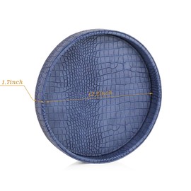 HofferRuffer Faux Leather Round Serving Tray, Vegan Croco Leather Decorative Tray, Food Tray for Storage Drinks, Snack & Cosmetics, Dia.12'' x 1.6'' (Blue)