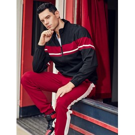 LBL Leading the Better Life Men's Athletic Tracksuit 2 Piece Set Casual Full Zip Workout Running Jogger Sweat Suits Black M