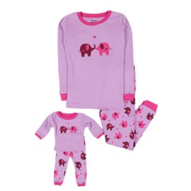 Leveret Elephant Matching Doll & Girl 2 Piece Pajama Set 100% Cotton (8 Years)