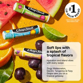 ChapStick Lip Care, Tropical Treats Collection (6 Sticks) – Electric Tangerine, Fizzy Grape & Zingy Watermelon Lip Balm, 0.15 Oz Ea
