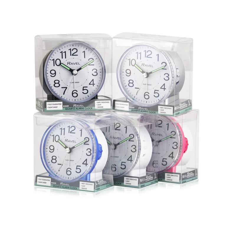 Ravel - Round Mid Sized Bedside Quartz Alarm Clock -