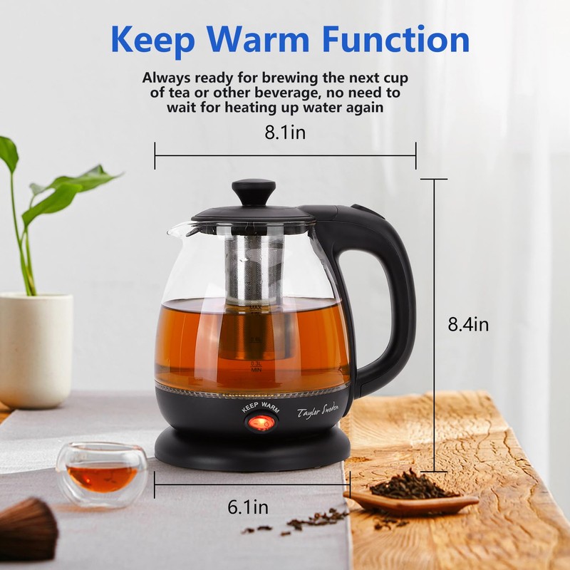 Taylor Swoden Electric Kettle with Tea Infuser, 1L Small Electric