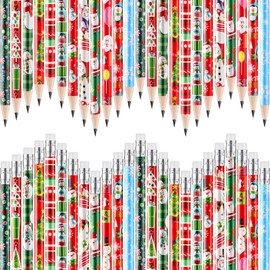 Christmas Pencils Bulk for Kids Colorful Winter Wood Pencils with Eraser Pencils Snowman, Santa and Elk Pencil Xmas Stationery Pencil for Office School Party Favors Supplies, 12 Styles (96 Pcs)