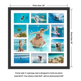20x20 Collage Picture Frame with Tempered Glass - Photo Frame Collage Fit One 8x10, Four 5x5 and Six 4x6 Photos or Use as One 20x20 Frame, 2 Pack, Black