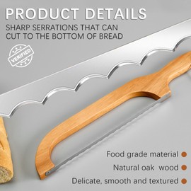 Magiware Sourdough Bread Knife, Sharp Bread Slicer for Homemade Bread, Wooden Bread Bow Knife Bread Cutter for Slicing (Natural Oak)