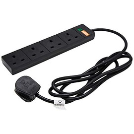 PRO ELEC PELB1706 4 Gang Surge Protected Mains Extension Lead, Black, 2m