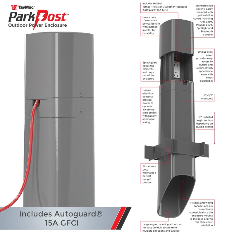 TayMac PP55GG ParkPost Outdoor Power Enclosure Kit with TR/WR GFCI