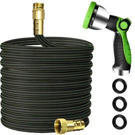 30ft Lightweight Flexible Garden Hose,Non-Slip Handles,Non-kink Hose,Aircraft Alloy Brass Plated Fitting for Boats, RV Water Hose,Marine Washdown,Lawn,Garden,Leakproof TPE Hose(GreenBlack, 30 FT)