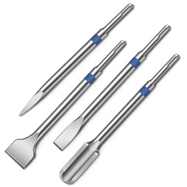 HYCHIKA SDS Plus Chisel Set - 4-Piece Consists of 40 mm Tile Chisel, 20 mm Flat Chisel, 25 mm Channel Chisel and Pointed Chisel, Extremely Robust SDS Plus Chisel for Tiles, Concrete, Stone, Masonry