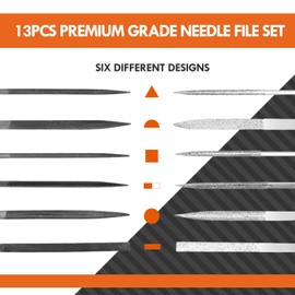 CCLIFE File Set 13-Piece Small Metal File, Needle File Set, Key Files Contains 6-Piece Diamond Needle Files, 6-Piece Carbon Steel Needle Files and Cleaning Brush
