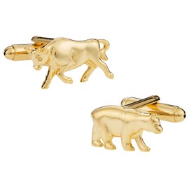 Cuff-Daddy Gold-Tone Bull & Bear Financial Wall Street Finance Cufflinks with Presentation Box Business Attire Display Unique Design Handmade Cufflinks & Shirt Accessories Storage Cuff Links Travel